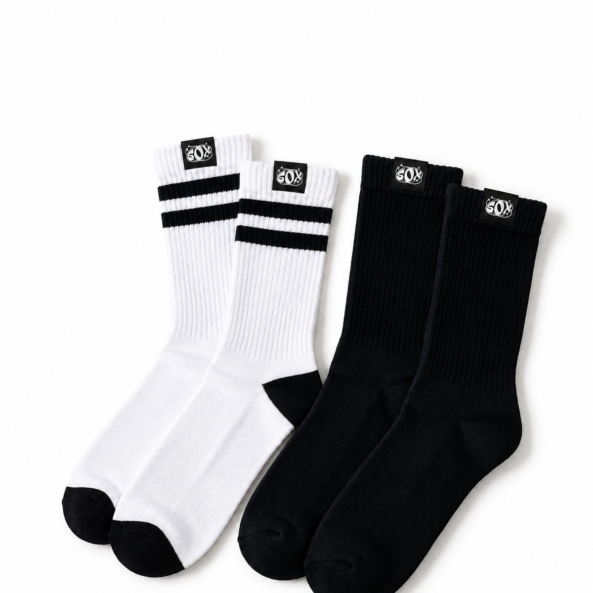 SOX Mirror Pack – white striped and black crew socks bundle
