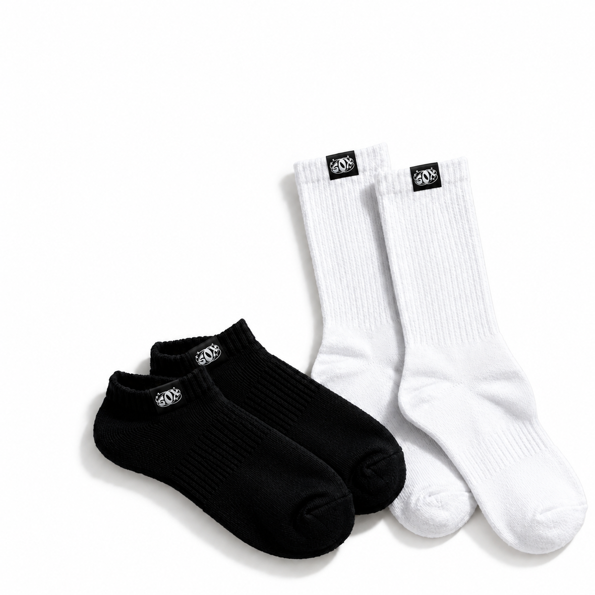 SOX Contrast Pack – black ankle socks and white crew socks bundle